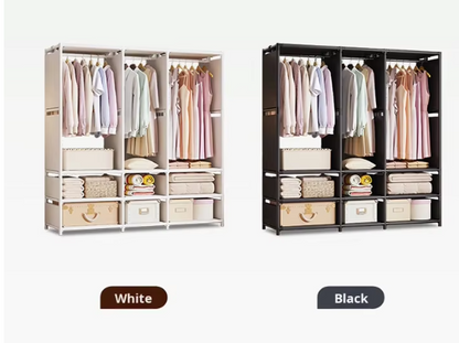 Closet Armable de Tela con Estructura de Acero Reforzado –  3 Filas, Color Blanco o Negro