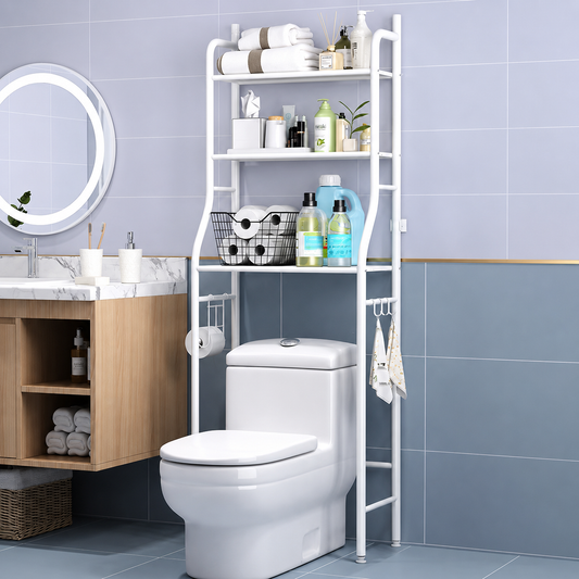 Organizador de Baño 3 Niveles con Accesorios – Acero Inoxidable Blanco