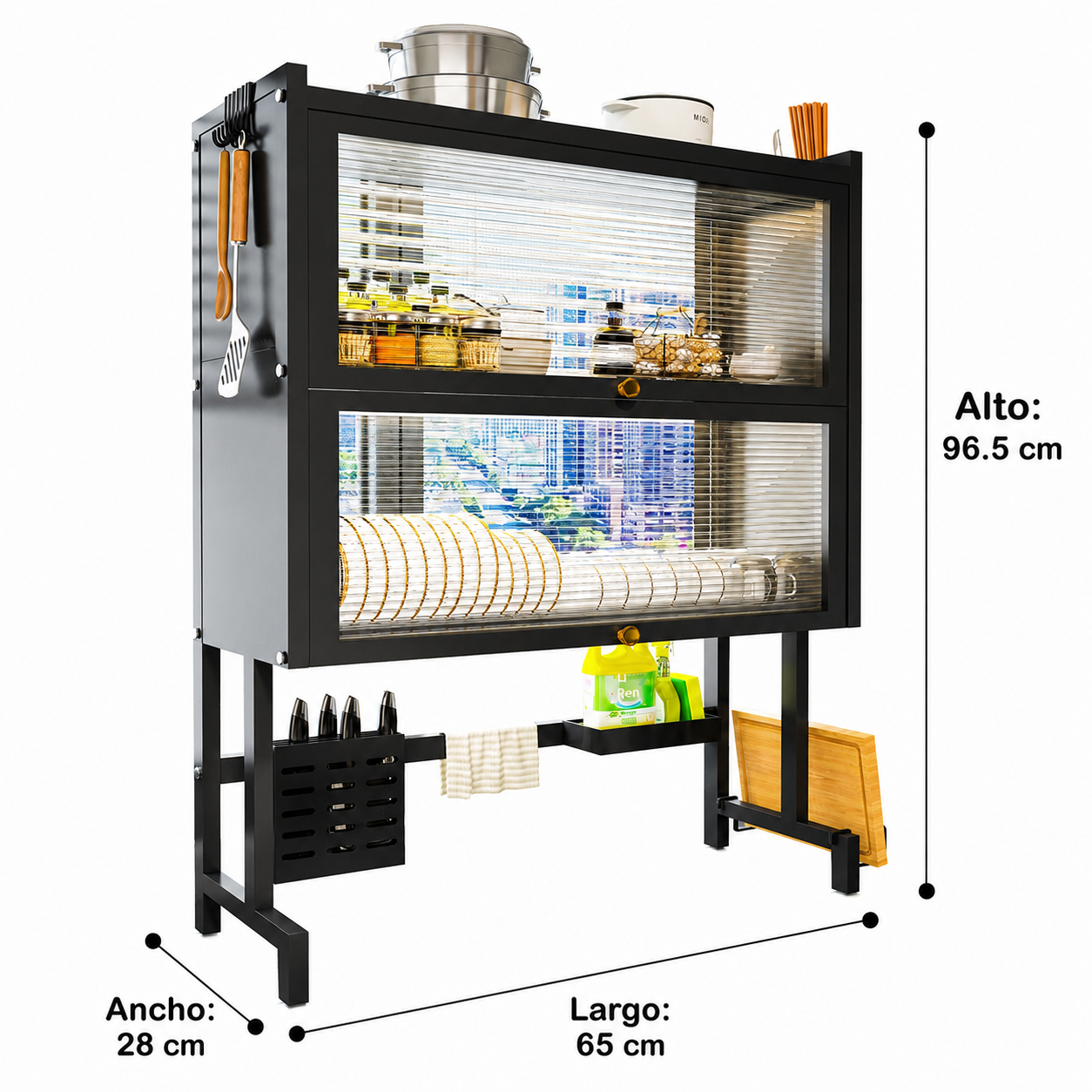 Organizador Rack Doble Puerta Acrílica para Fregadero – Acero Inoxidable Negro