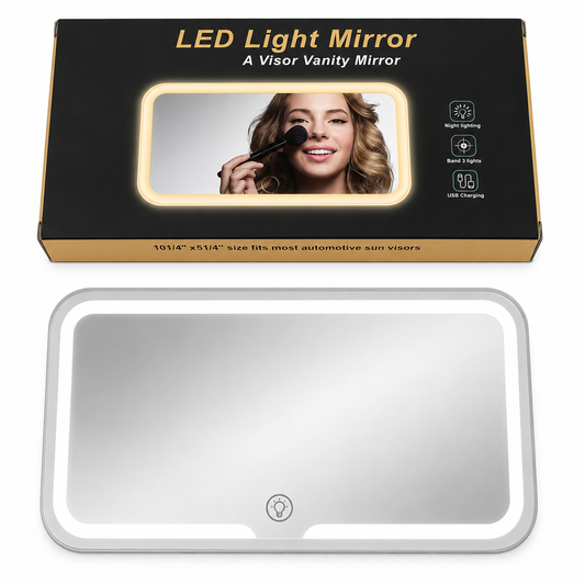Espejo con Luz LED para Tapasol de Carro – 3 Modos, Color Blanco