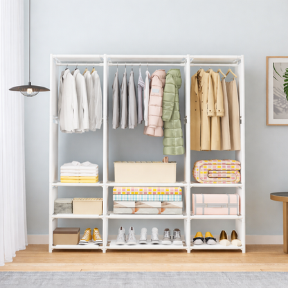 Closet Armable de Tela con Estructura de Acero Reforzado –  3 Filas, Color Blanco o Negro