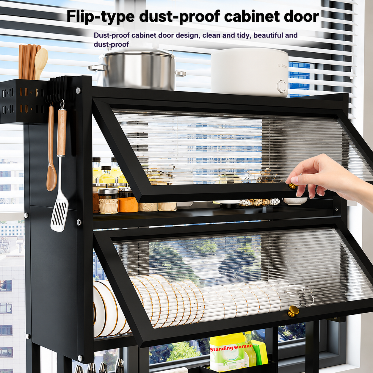 Organizador Rack Doble Puerta Acrílica para Fregadero – Acero Inoxidable Negro