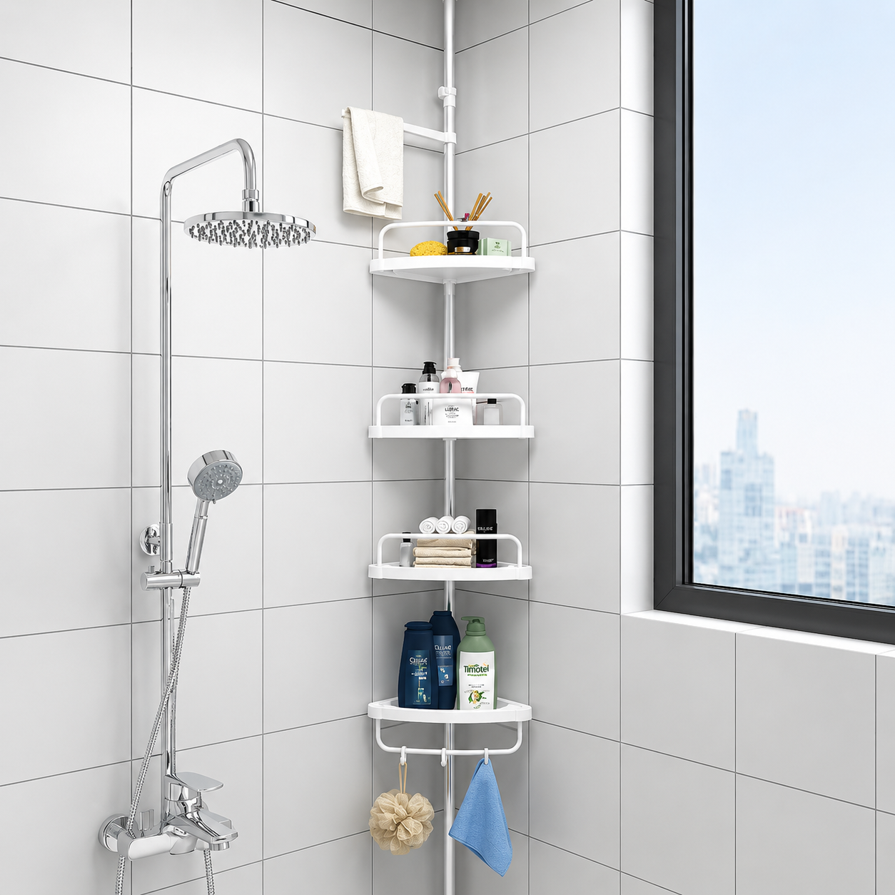 Esquinero Organizador de Baño – 4 Estantes, Acero Inoxidable