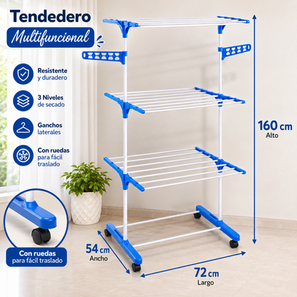 Tendedero 3 Bandejas y Porta Ganchos