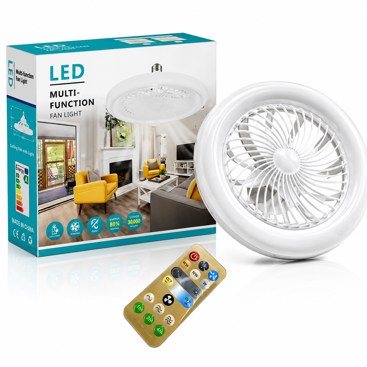 Ventilador LED de Techo 3 en 1 con Control Remoto – Bombillo Ventilador