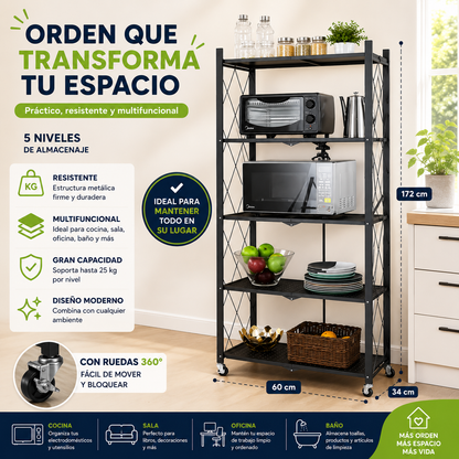 Estante Multiusos Plegable 5 Niveles con Ruedas – 160x71 cm