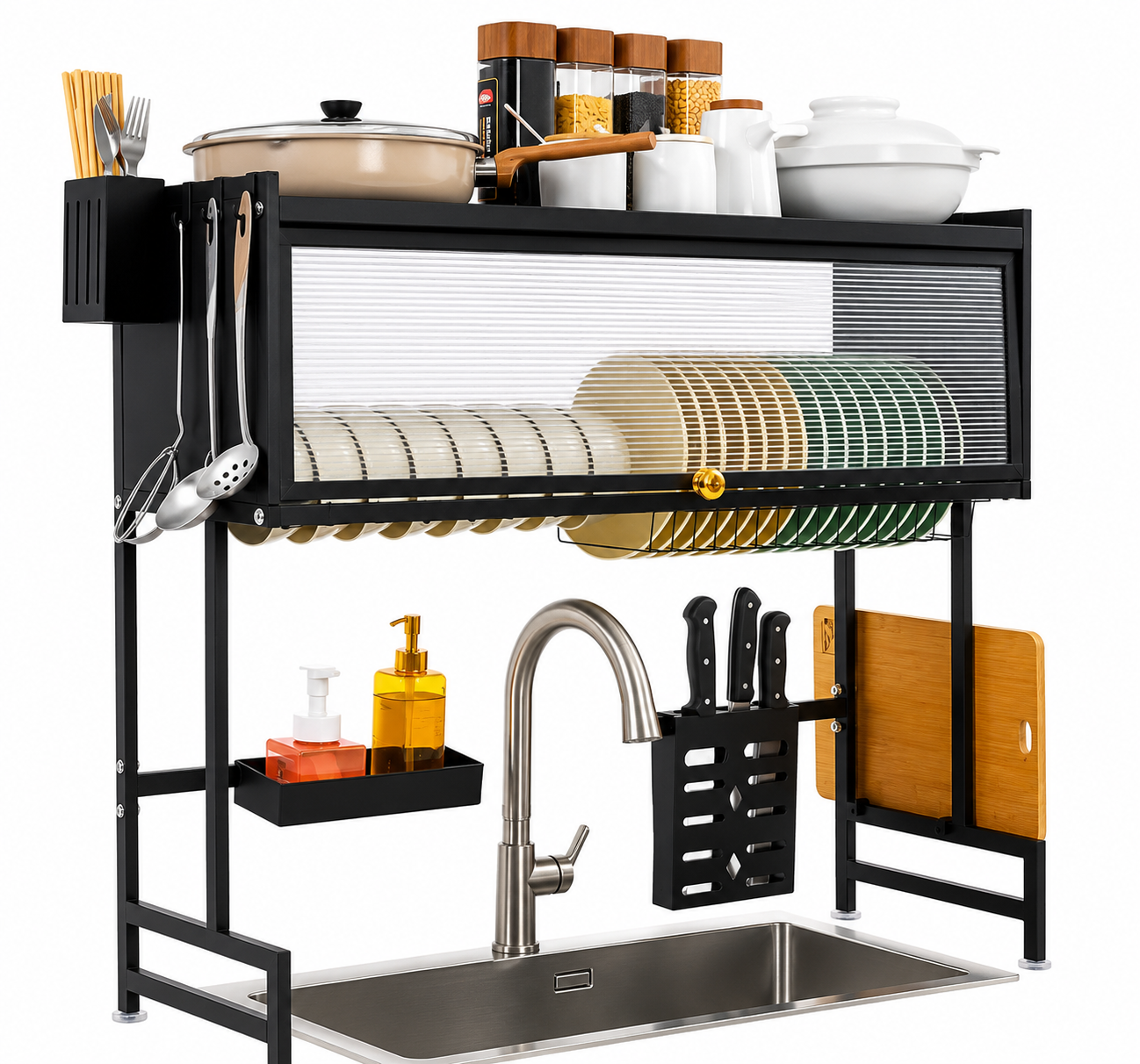 Escurridor  con Tapa (77×95×28 cm) – Acero Inoxidable Negro