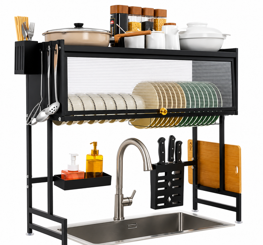 Escurridor  con Tapa (77×95×28 cm) – Acero Inoxidable Negro