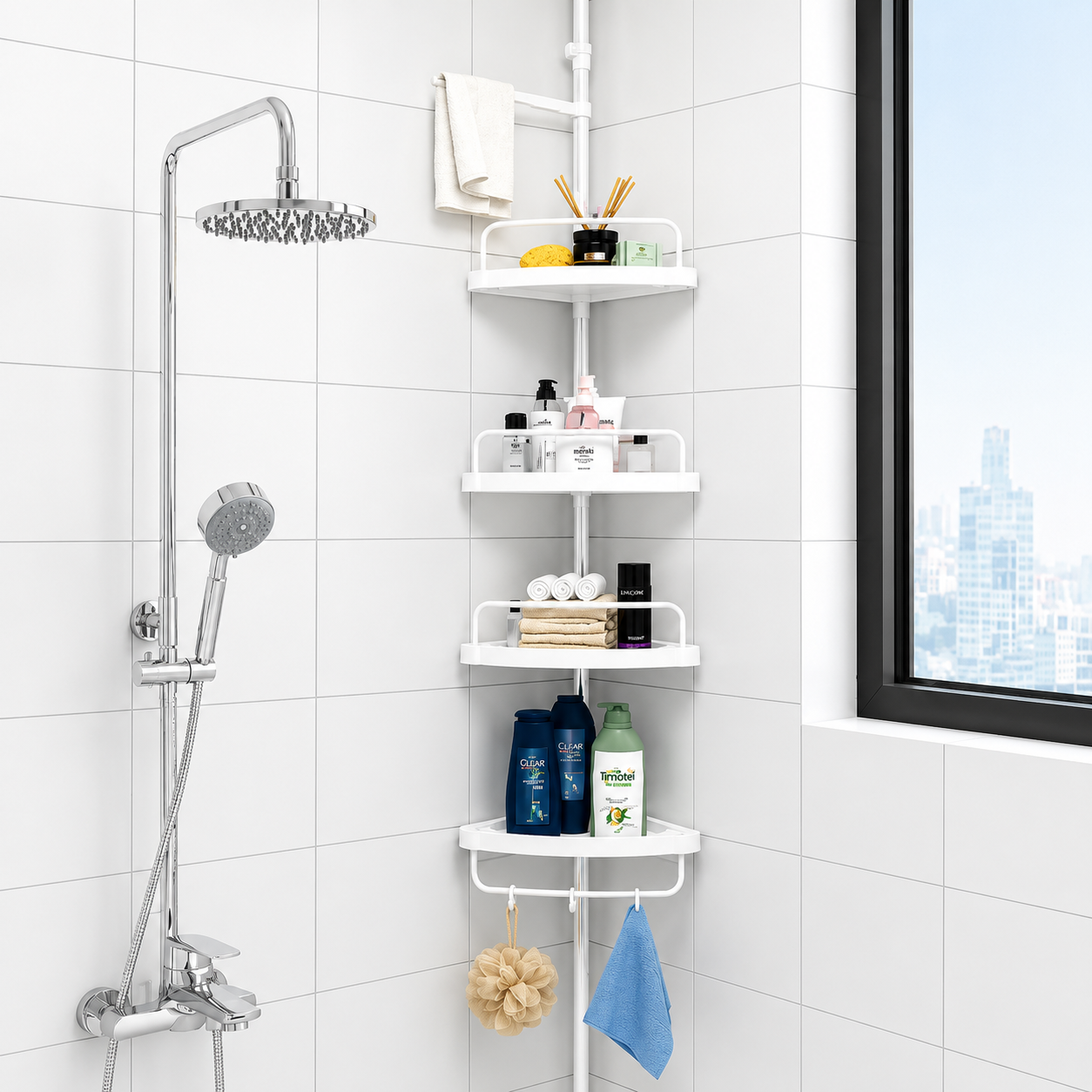 Esquinero Organizador de Baño – 4 Estantes, Acero Inoxidable