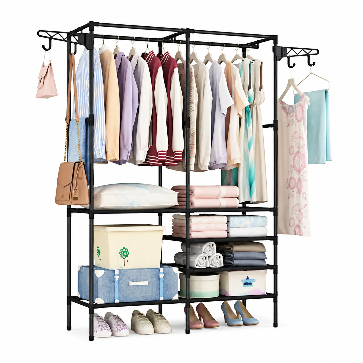 Organizador Tipo Closet con Barras y Repisas – 110x36x137 cm Negro