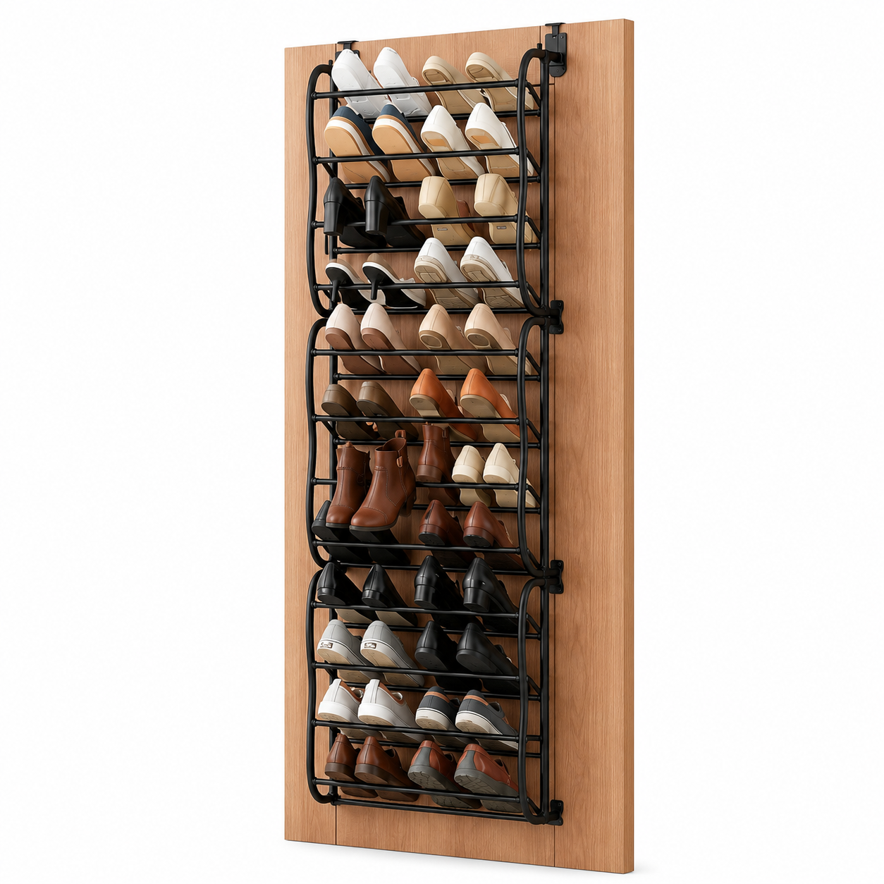 Zapatera Vertical para Puertas – 12 Niveles, 36 Pares, Color Negro