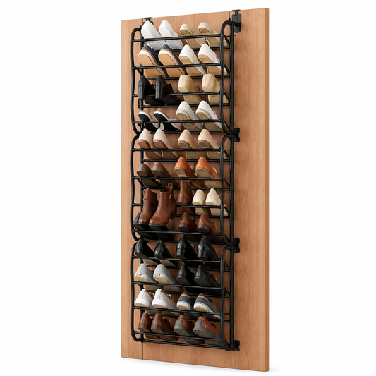 Zapatera Vertical para Puertas – 12 Niveles, 36 Pares, Color Negro