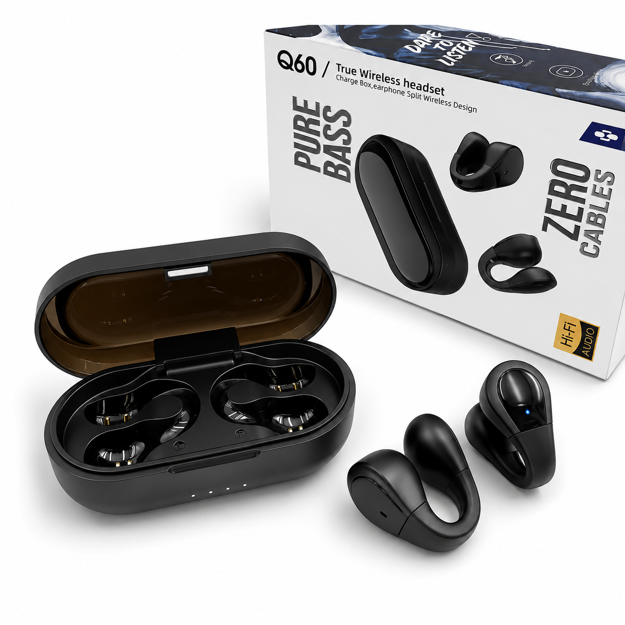 Audífonos Inalámbricos Q60 TWS Pure Bass – Open-Ear Clip-On