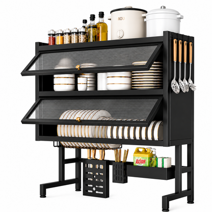 Organizador Rack Doble Puerta Acrílica para Fregadero – Acero Inoxidable Negro
