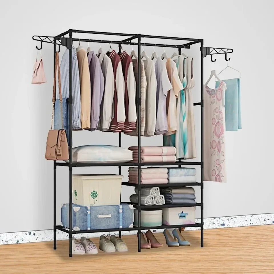 Organizador Tipo Closet con Barras y Repisas – 110x36x137 cm Negro