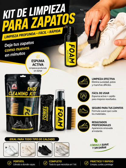 Kit de Limpieza para Zapatos BIKI | Espuma Limpiadora con Cepillo y Paño