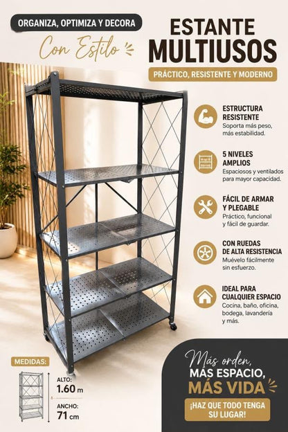 Estante Multiusos Plegable 5 Niveles con Ruedas – 160x71 cm