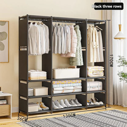 Closet Armable de Tela con Estructura de Acero Reforzado –  3 Filas, Color Blanco o Negro