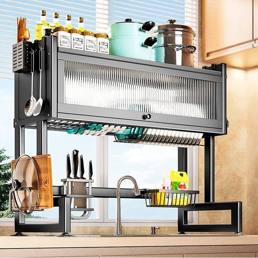 Escurridor  con Tapa (77×95×28 cm) – Acero Inoxidable Negro