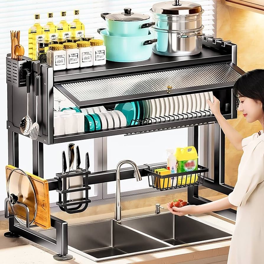 Escurridor  con Tapa (77×95×28 cm) – Acero Inoxidable Negro