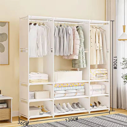 Closet Armable de Tela con Estructura de Acero Reforzado –  3 Filas, Color Blanco o Negro
