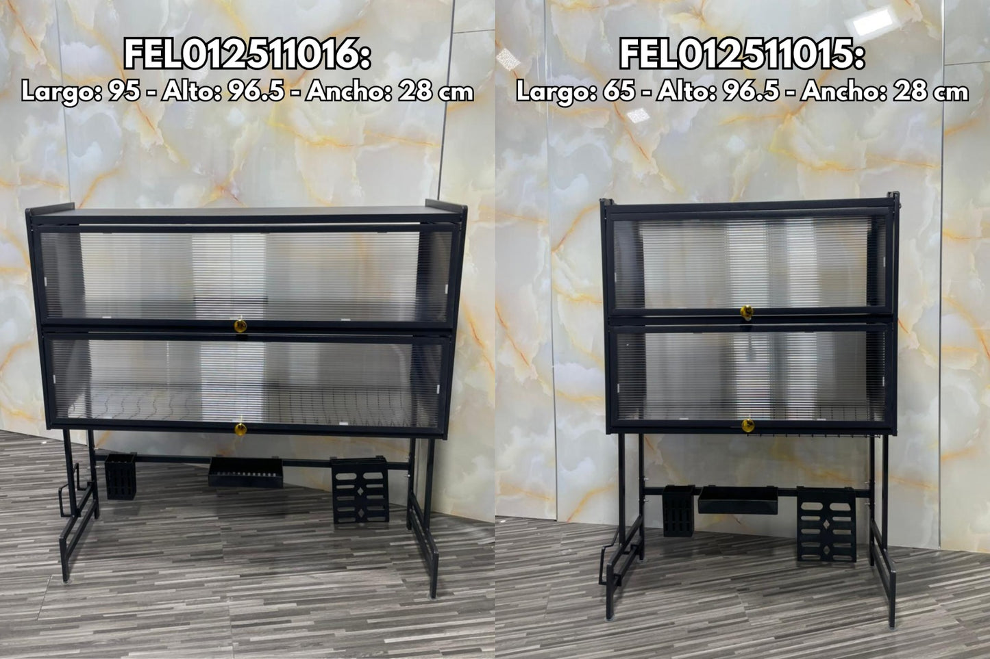Organizador Rack Doble Puerta Acrílica para Fregadero – Acero Inoxidable Negro