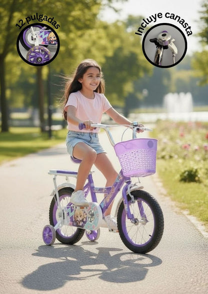 Bicicleta Infantil Morada con Canasta 12"