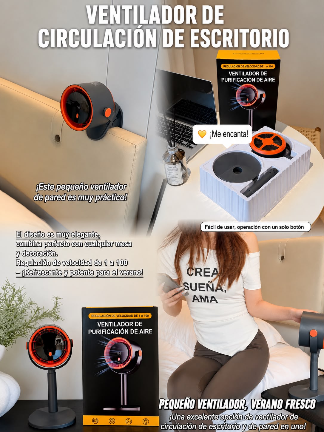 Ventilador de Circulación y Purificador de Aire 2 en 1 – Inalámbrico y Portátil